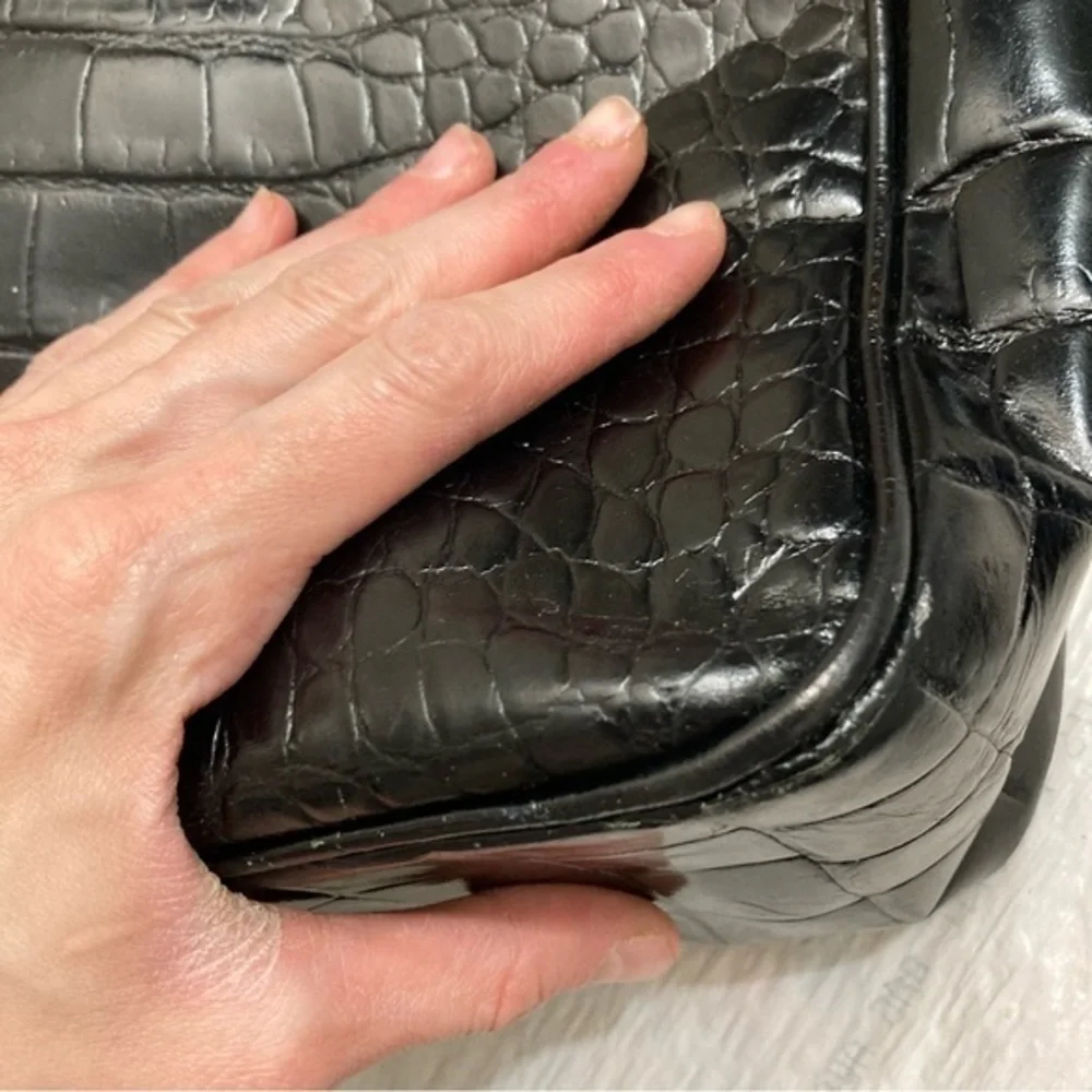 Furla black embossed leather multi compartment tote bag